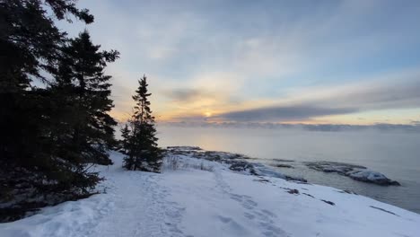 beautiful winter sunrise on the north shore minnesota lake superior great lakes area, landscape