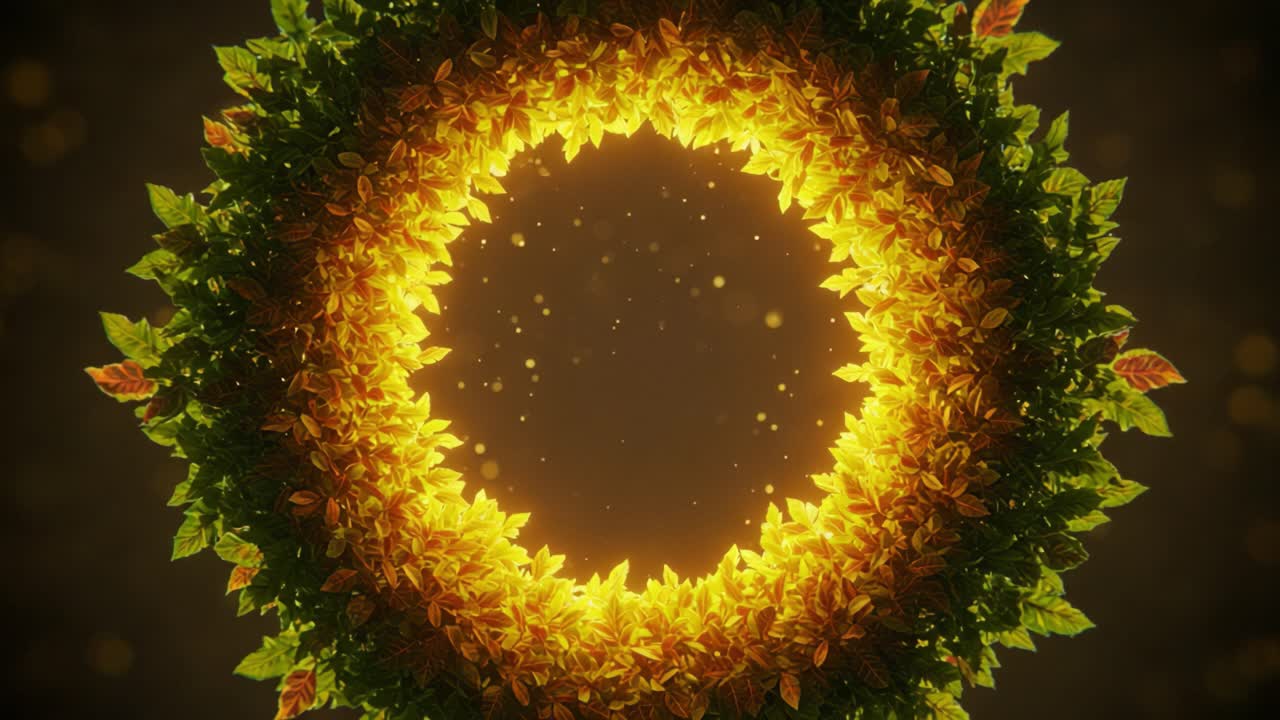 A Stunning Visual Display of Circular Greenery with Illuminated Leaves, Capturing the Essence of Nature's Beauty and the Magic of Seasonal Transformation