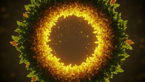 A Stunning Visual Display of Circular Greenery with Illuminated Leaves, Capturing the Essence of Nature&#039;s Beauty and the Magic of Seasonal Transformation