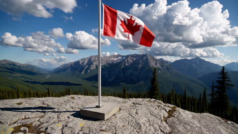 canadian flag on mountain summit