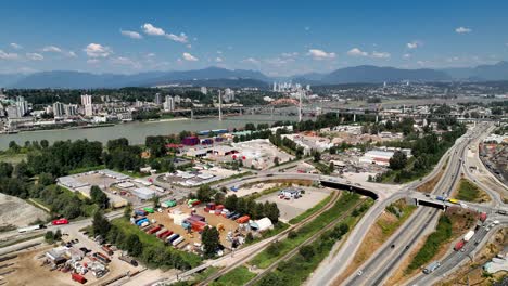 South-Westminster-Industrial-Neighbourhood-With-Patullo-Bridge-At-Background-In-Surrey,-Canada