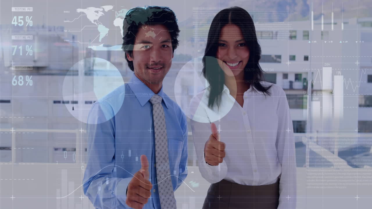 animación del procesamiento de datos financieros sobre diversas personas de negocios en la oficina