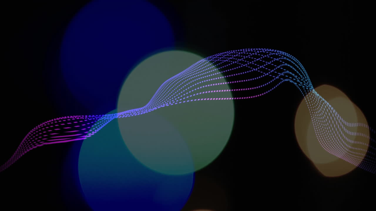 어두운 배경에 흐르는 선과 보케 조명의 추상적인 애니메이션