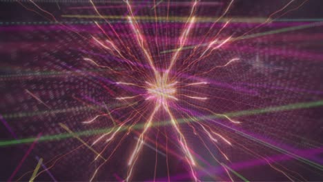 animación digital de ondas digitales coloridas y rastros de luz contra el túnel digital