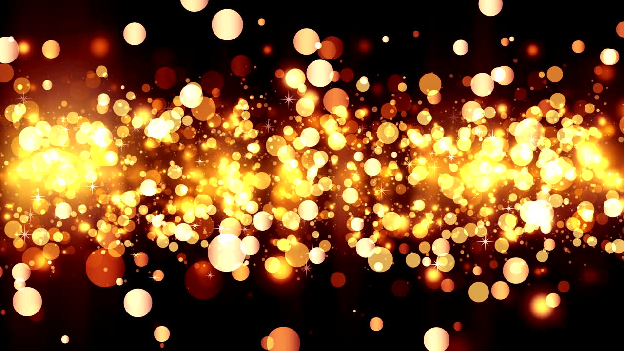 반이는 황금 입자로 된 배경, 아름다운 보케 빛의 배경, 마법의 반이는 반이는 빛으로 된 황금 콘티, 무결한 루프.