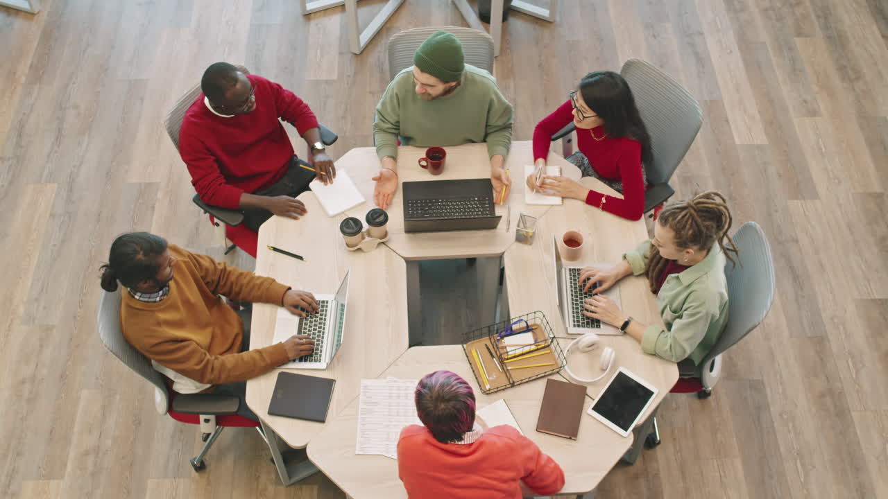 Top View of Group of Businesspeople Having Meeting