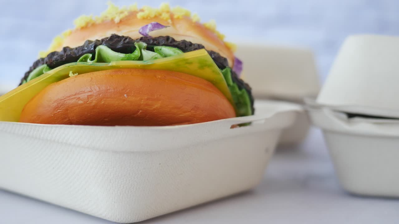 Burger in a Disposable Paper Box