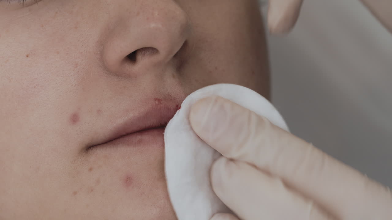 Close-up of Lip Injection Cosmetic Procedure