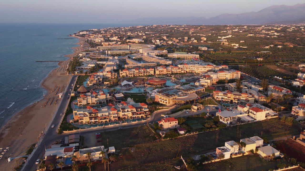 Resorts and Hotels at Crete's Coast, Chersonissos - Aerial Orbit