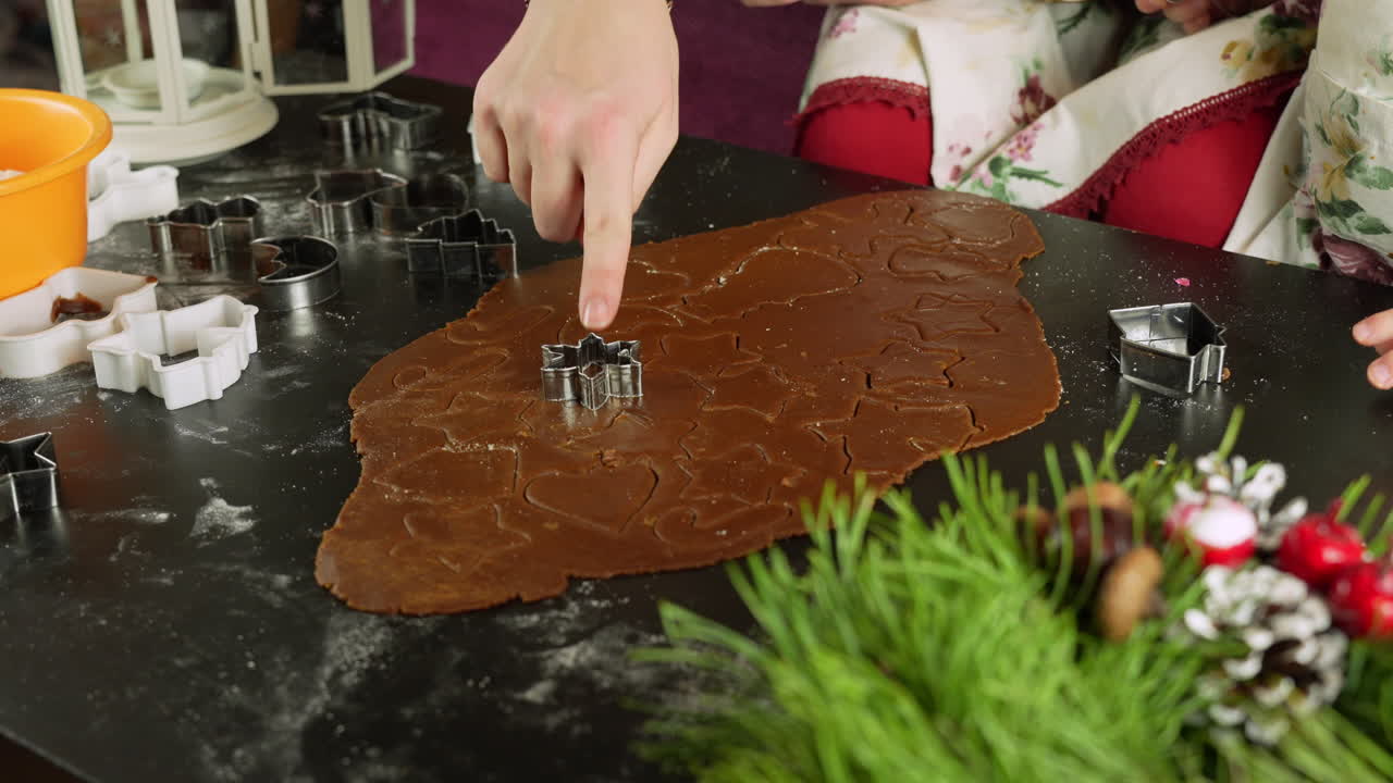 Christmas gingerbread baking with kids, festive, joyful, cozy kitchen activity