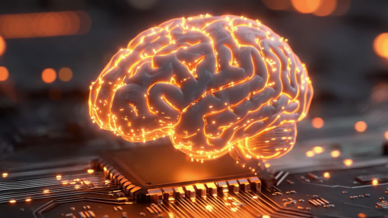 A Futuristic Fusion of Neuroscience and Technology: An Electrifying Brain Surrounded by Glowing Circuits Representing the Interplay of Human Intelligence and Machine Learning