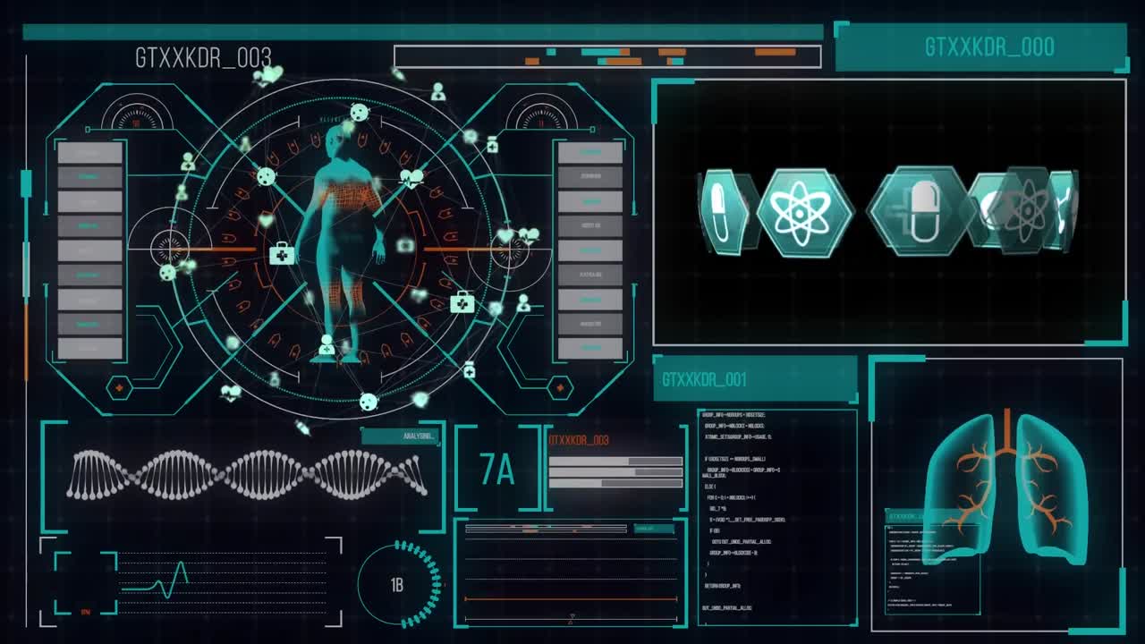 Digital interface against black background