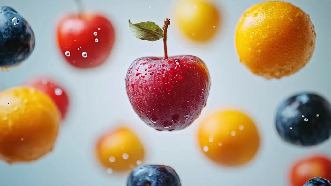 Assorted Fresh Fruits with Water Droplets
