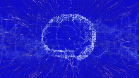 animation of human brain and blue trails on dark blue background