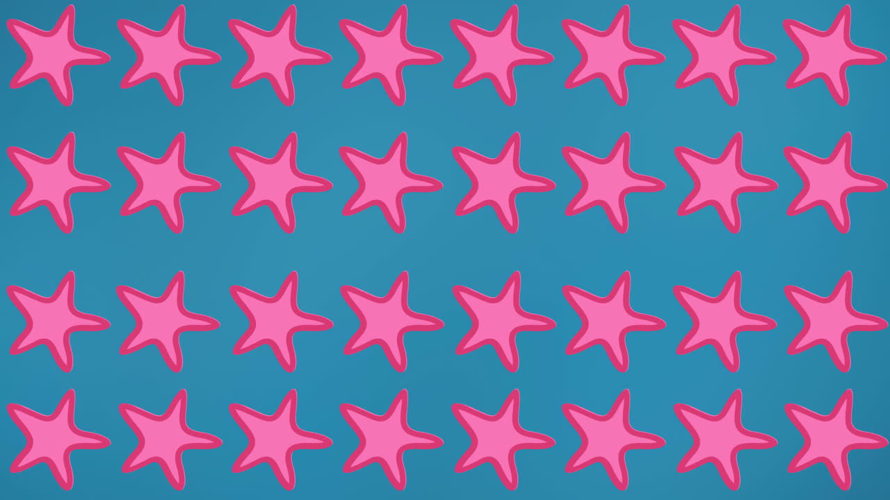 animación de filas de estrellas de mar rosas sobre un fondo azul