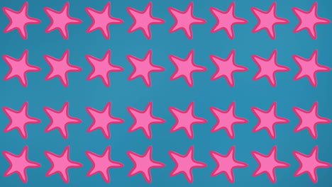 animation of rows of pink starfish on blue background