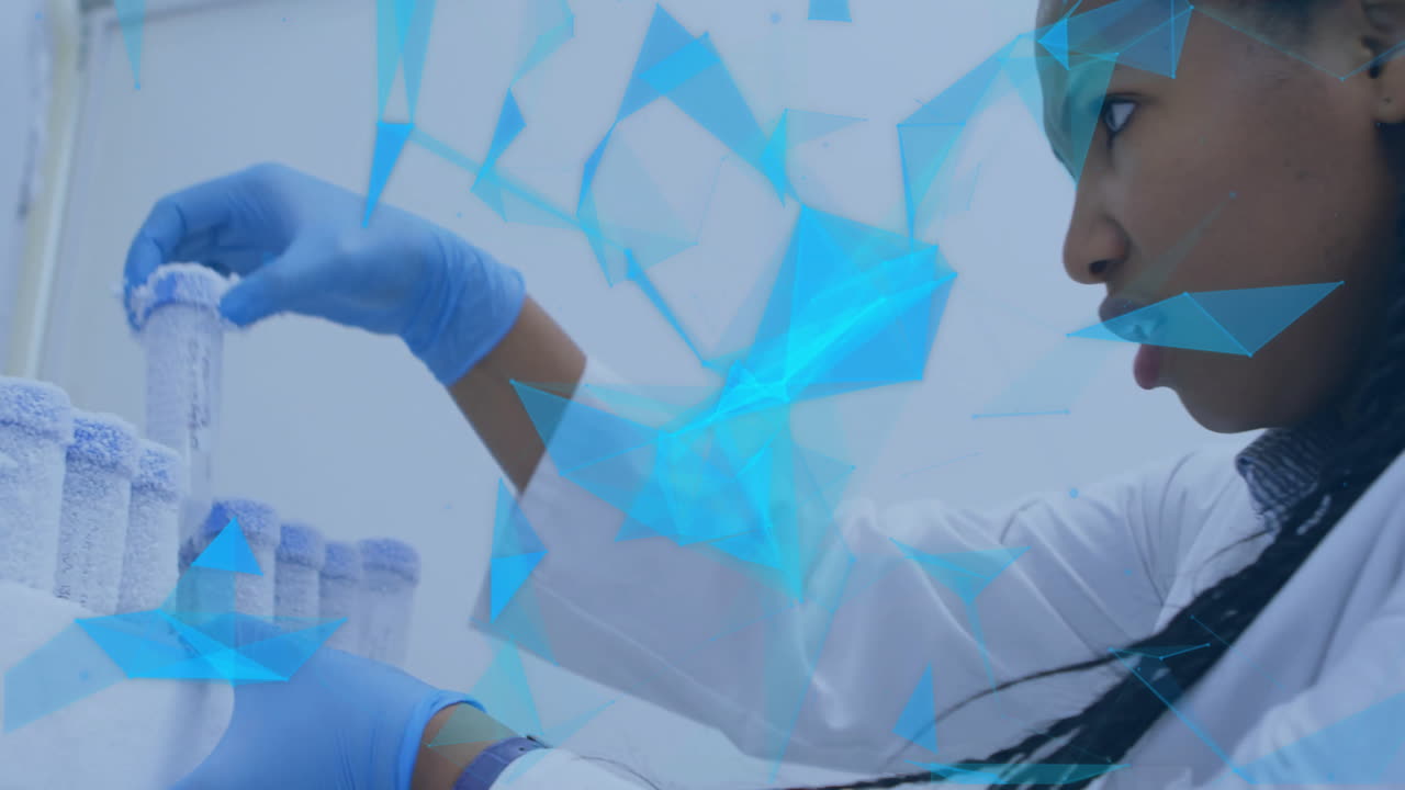 animación de la red de conexiones sobre la mujer científica afroamericana en el laboratorio