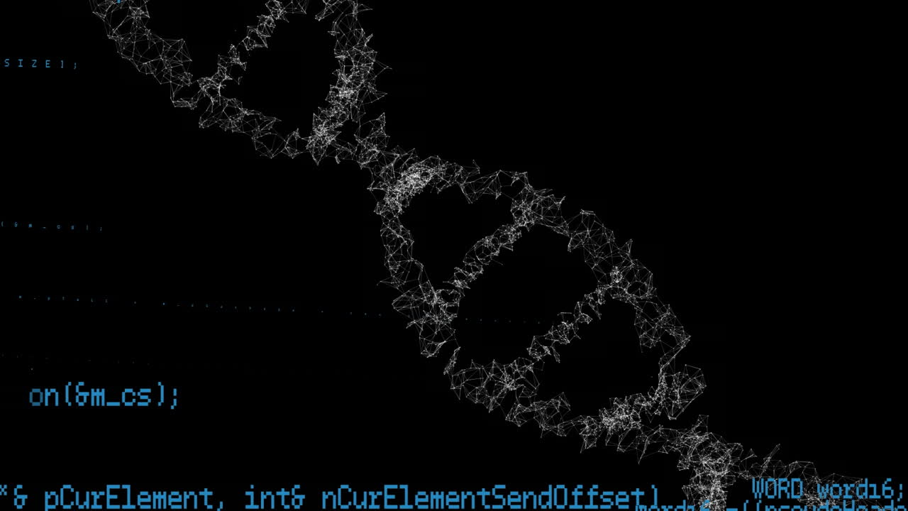 animación del procesamiento de datos sobre el hilado de cadenas de adn en 3d