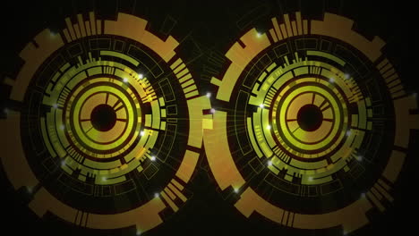 animation of moving circles with light spots on black background