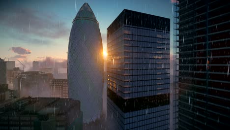 la lluvia de londres, el amanecer sobre el pepinillo, la sede suiza de reaseguros, panning 4k