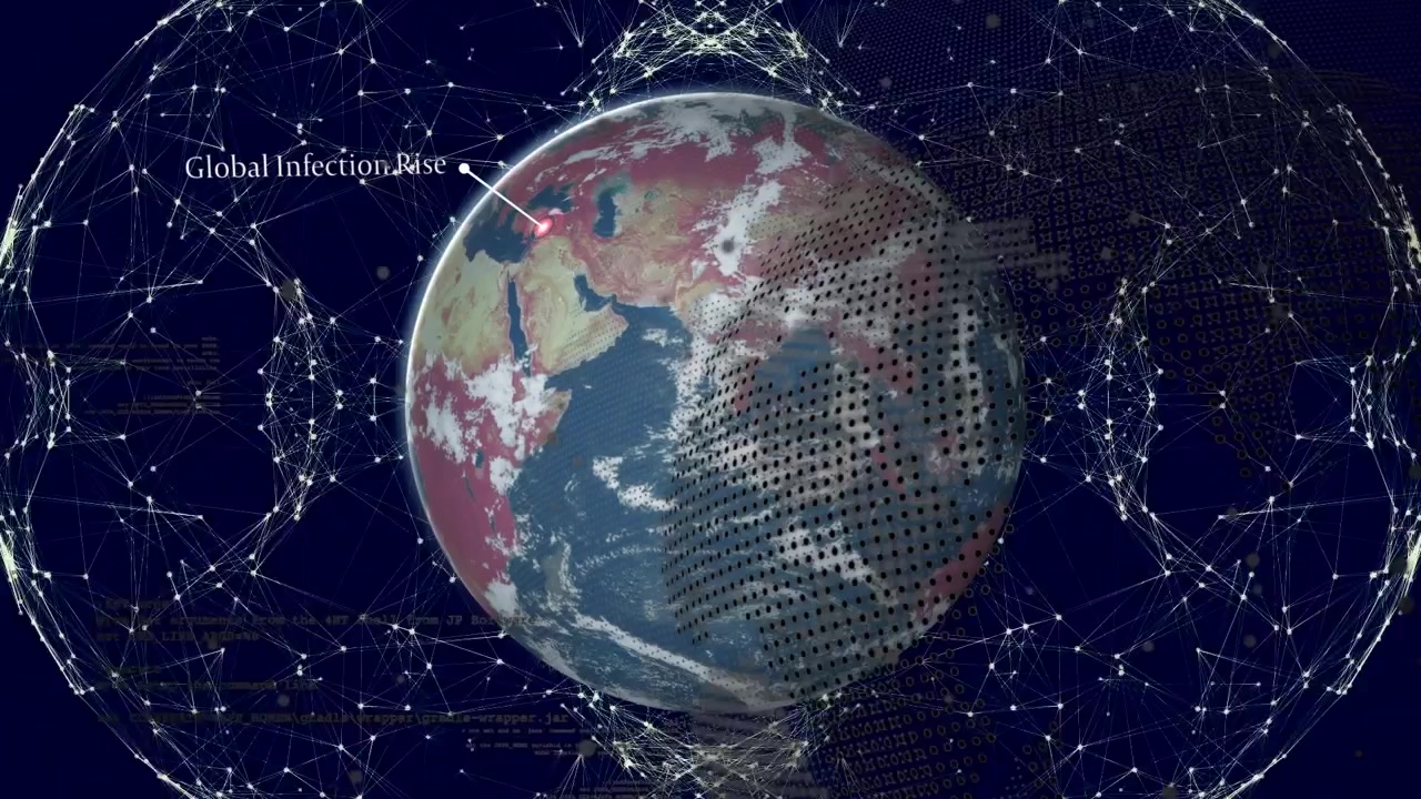 Animation of world map, globe and global infection rate on navy background