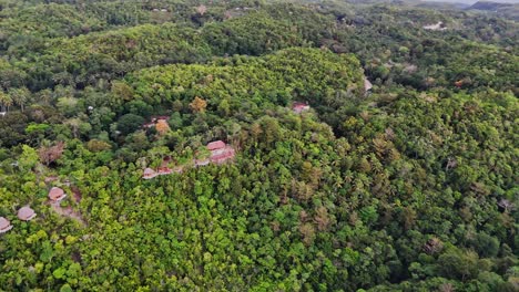 Imágenes-Circulares-De-Drones-De-Edificios-De-Madera-En-La-Jungla-De-La-Isla-De-Siquijor-En-Filipinas