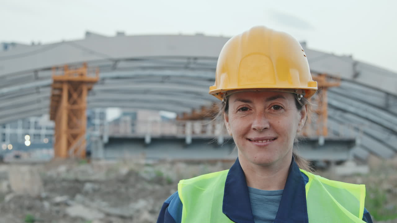 Happy Female Construction Site Worker Posing