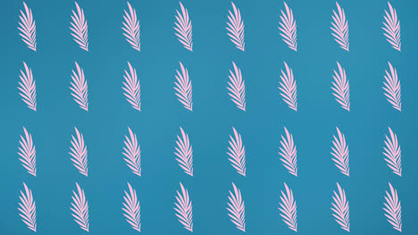 animation of rows of pink leaves on blue background