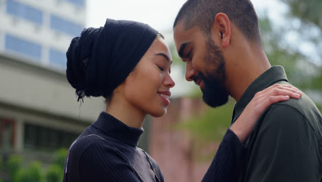 young couple romancing on street 4k