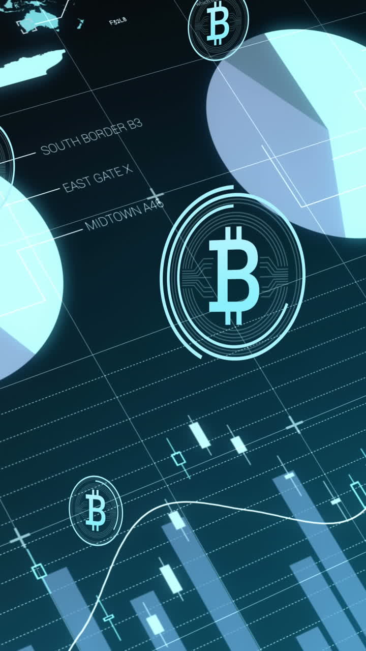 animación del procesamiento de datos sobre los símbolos de bitcoin