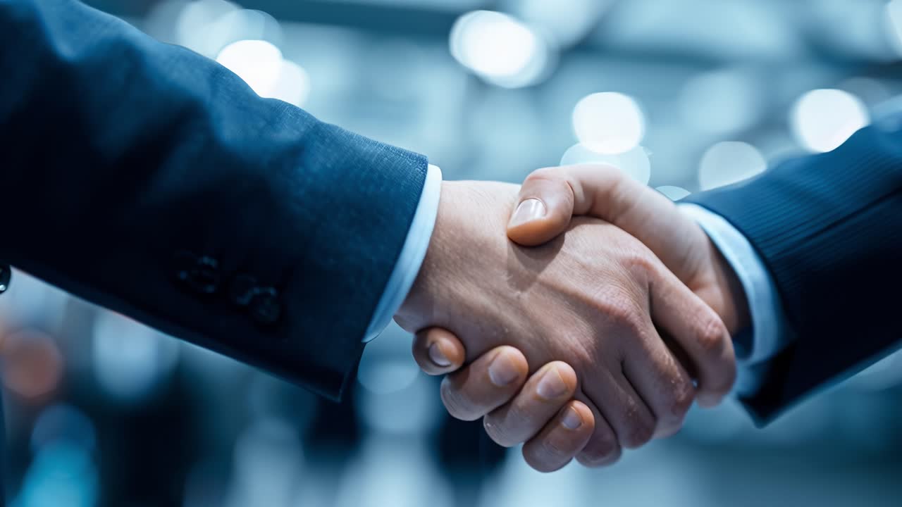 A professional handshake symbolizes a successful partnership and mutual understanding between two business individuals during a formal meeting, highlighting the importance of collaboration in a professional environment
