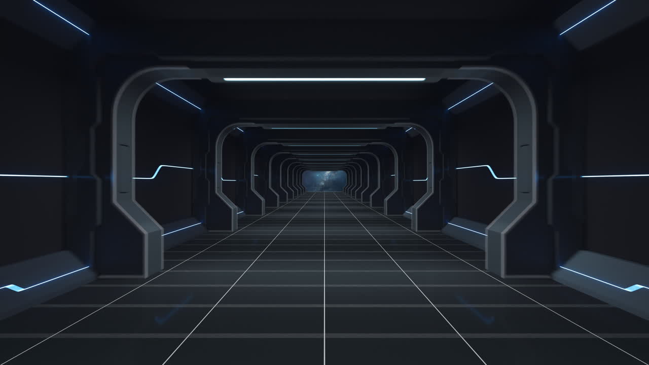 Futuristic tunnel and empty room, 3d rendering.
