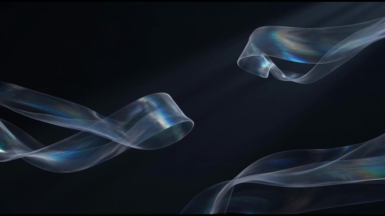 Nastri trasparenti astratti e fluenti su sfondo scuro