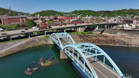 Road-bridge-infrastructure-in-USA-with-American-flag