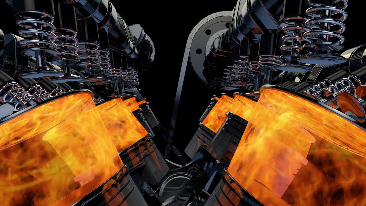 animación de motor v8 de trabajo cercano con explosiones - bucle