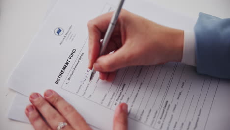 filling out a retirement fund form