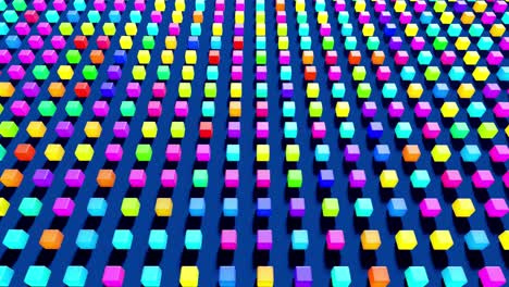 4k fondo de bucle abstracto con cubos alineados en filas en un plano, iluminación de neón de cubos, animación ciclada suave. bg para espectáculos festivos o eventos de vacaciones, videos musicales, bucle vj para clubes nocturnos.