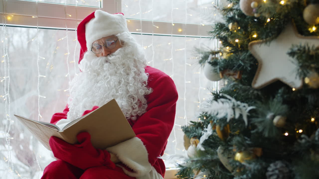 Santa Claus Reading a Book by the Window