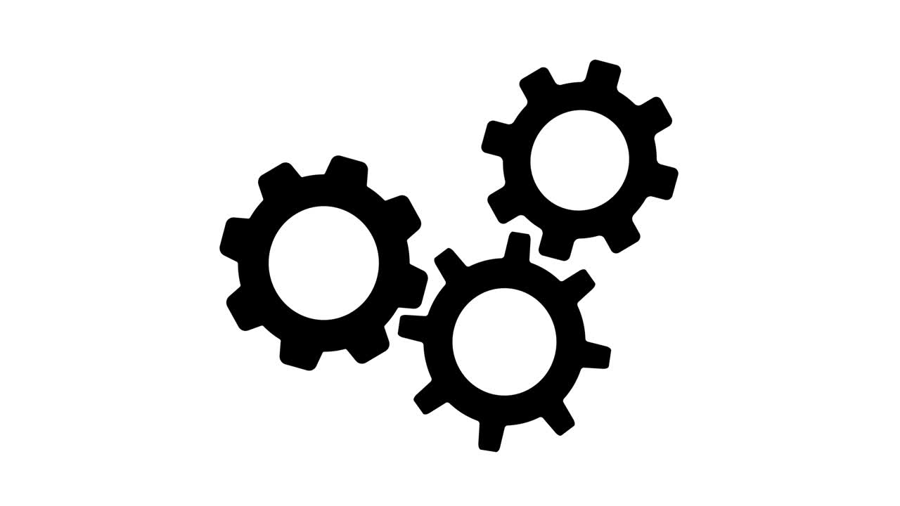el engranaje de la rueda dentada girando alrededor del video de animación. el icono de la ruedas dentadas girando el concepto de trabajo en equipo de fondo animado