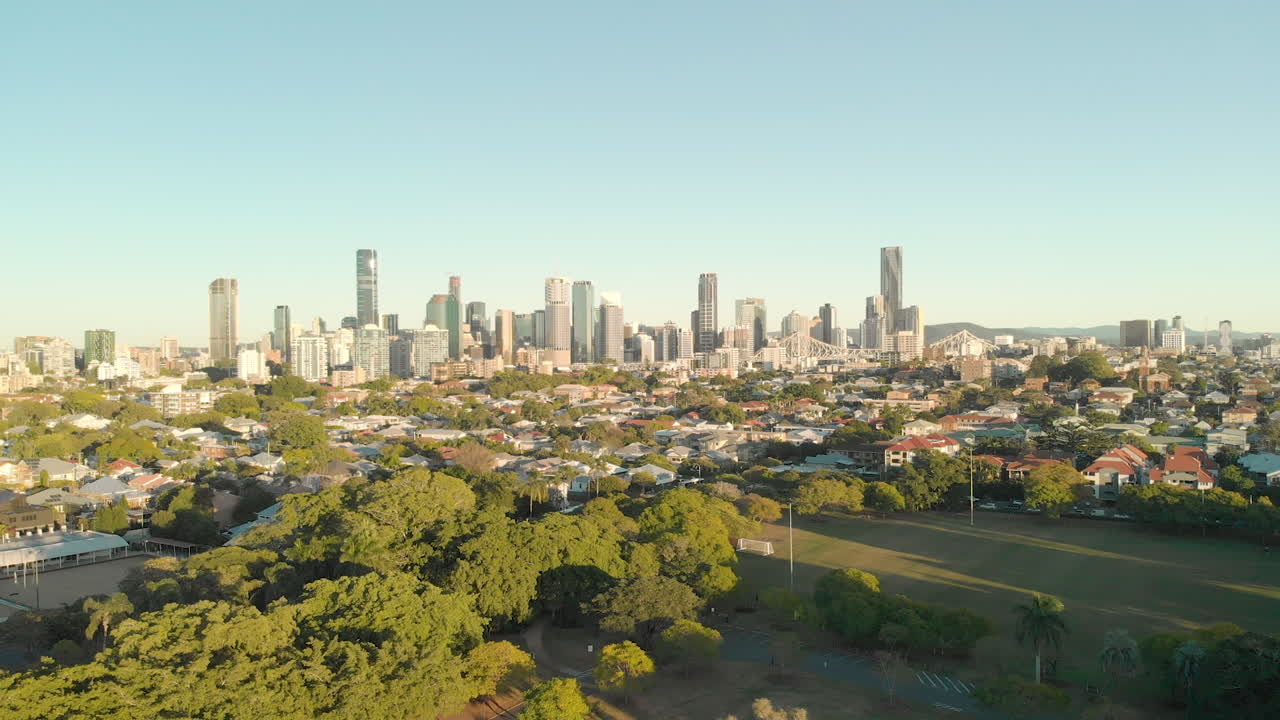 City scape at sunrise aerial view