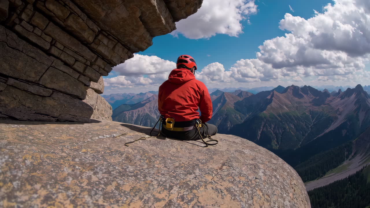 Climber enjoying panoramic mountain view