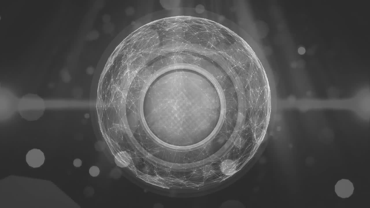 기술 인터페이스와 함께 움직이는 그래픽 회색 원의 디지털 복합