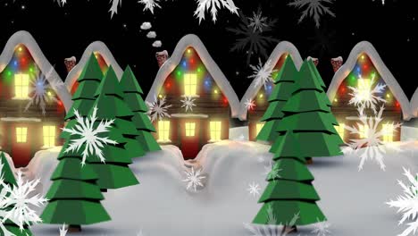 animación de la nieve cayendo sobre las casas en el paisaje de invierno