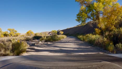 pov driving suv along dirt road through utah landscape with vegetation