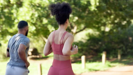 couple, running and exercise outdoor at a park