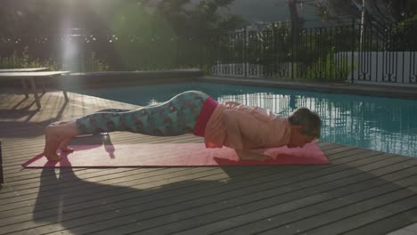 Senior woman outdoor yoga fitness