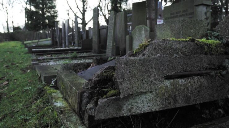 Vecchio cimitero con lapidi consumate dal tempo