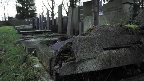 antiguo cementerio con lápidas desgastadas