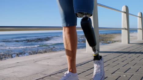 disabled woman walking near beach 4k