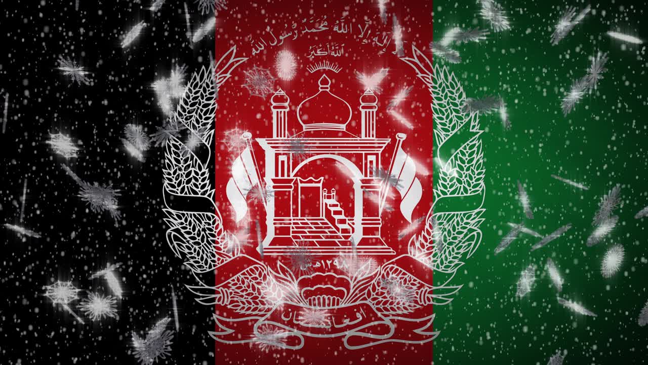 Afghanistan flag falling snow loopable, New Year and Christmas background, loop